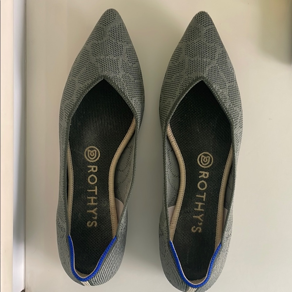 Rothy's Green Patterned The Point Flats, Pointed Toe and Textured Finish